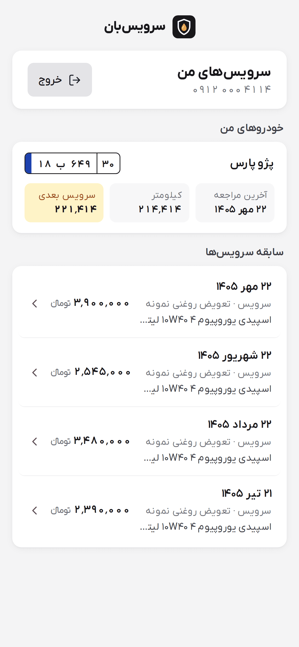 سوابق سرویس‌های شماره مشتری نمونه